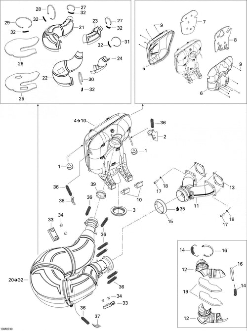 Fits 2007 Ski-Doo MACH Z Adrenaline / MACH Z X Models Muffler Ass'y Includes 4 To 10, OEM Part # 514054236