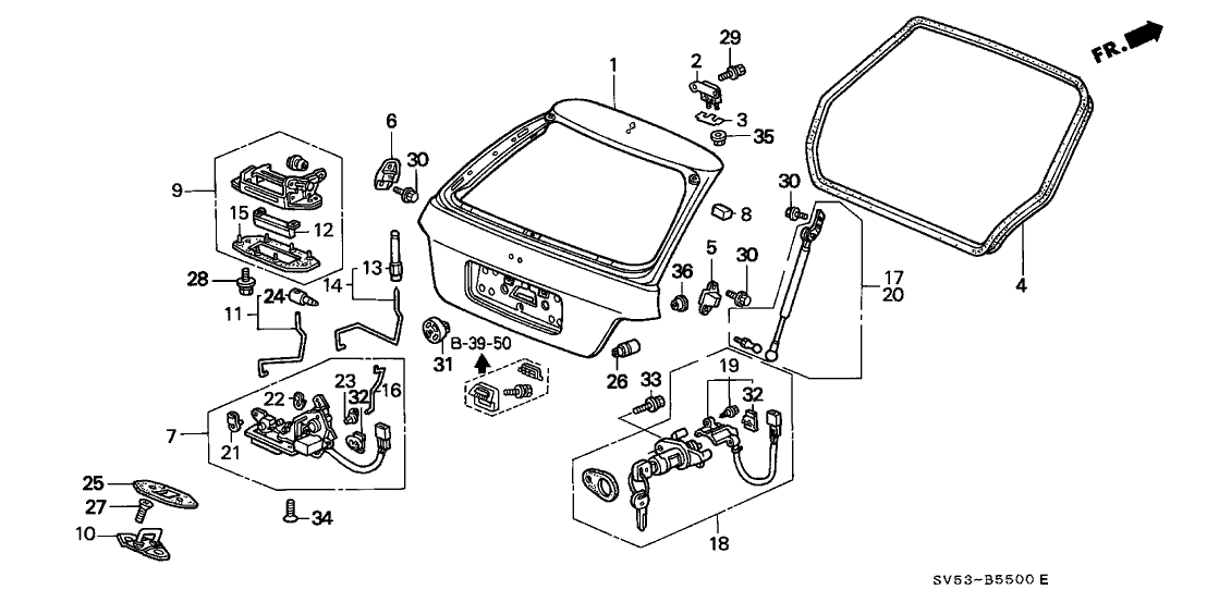 Honda New 1994-1997 Fits Honda Accord Stopper, Tailgate Side (A), Part # 74442-SV5-A00