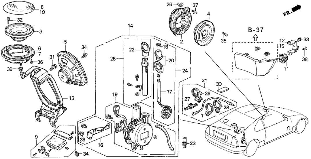 New 1993-1998 Fits Honda Accord Speaker Assembly (6 1/2") (Single Cone), Part # 39120-SV4-A01