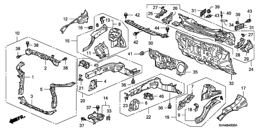 New 2006-2008 Fits Honda Civic Bracket Set, R. FR. Sub-Frame (FR), Part # 04606-SVB-C00ZZ