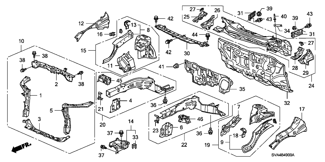 Honda New 2006-2008 Fits Honda Civic Bracket Set, L. FR. Sub-Frame (FR), Part # 04616-SVB-A00ZZ
