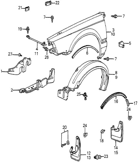 Honda New 1984-1985 Fits Honda Accord Protector, FR. Fender, Part # 61118-SA5-671