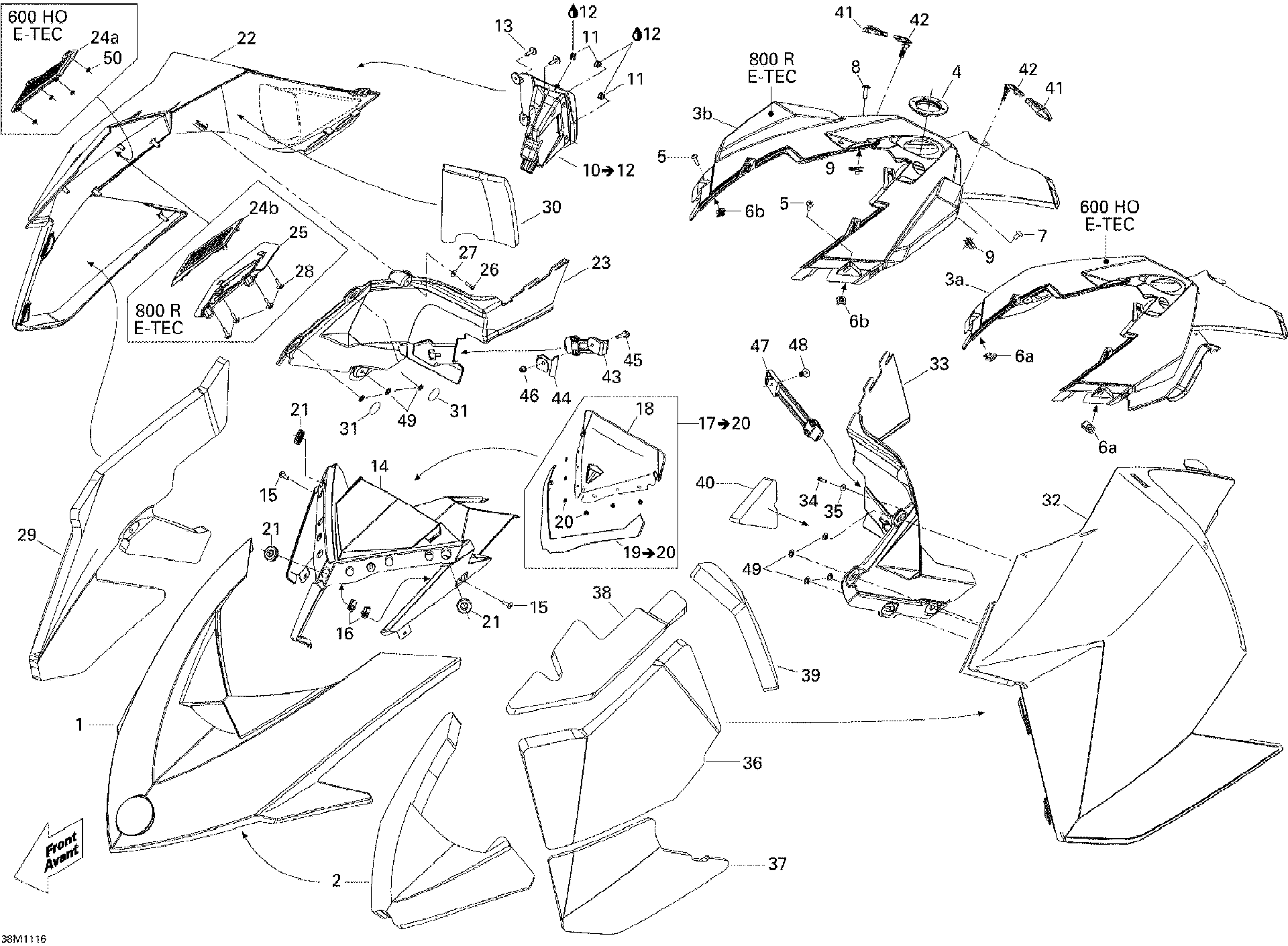 Ski-Doo - OEM schematic diagram - Part # 2572-517304619 - 09- Hood 600HO E-TEC | 09- Hood 800R E-TEC - Ref # 23