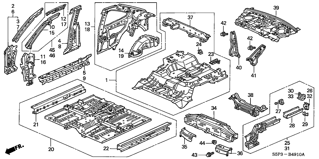 Honda New 2003-2005 Fits Honda Civic Right Rear Inside Panel, Part # 64300-S5P-A01ZZ