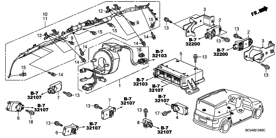 Honda New 2007-2008 Fits Honda Element Cable Reel Assembly (Furukawa), Part # 77900-SCV-A31