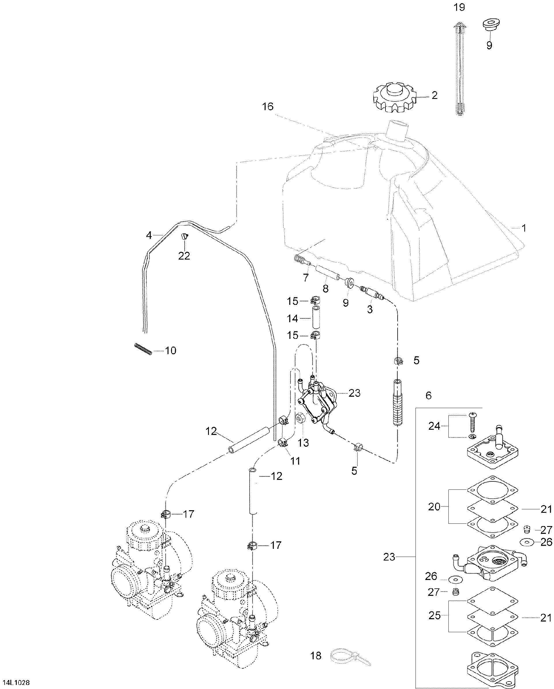 Ski-Doo - OEM schematic diagram - Part # 2572-513033035 - 02- Fuel System | 02- Fuel System LTD | 02- Fuel System SPORT - Ref # 12, 32, 26