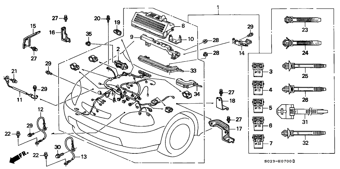Honda New 1996-1997 Fits Honda Civic Engine Wire Harness, Part # 32110-P2E-A53