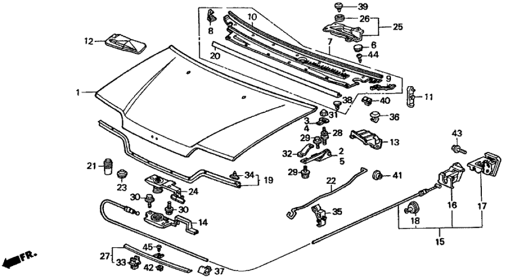Honda New 1988-1995 Fits Honda Civic Cover, Hood Wire, Part # 74131-SH3-A01