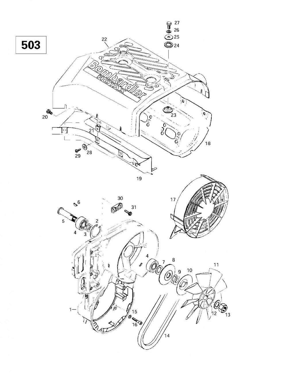 Fits 1996-2007 Ski-Doo Formula Deluxe 380/500 / Formula Deluxe 500 F Models Fan Cover, OEM Part # 420975695