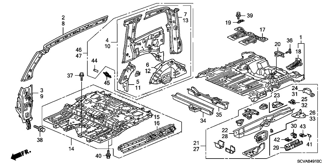 Honda New 2003-2011 Fits Honda Element Frame, R. RR. Floor, Part # 65610-SCV-A03ZZ