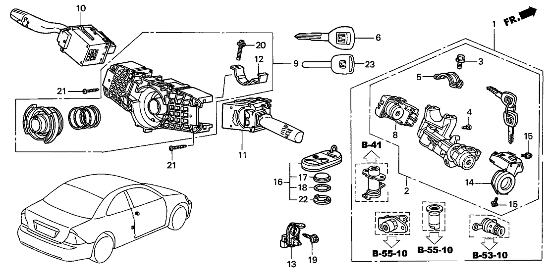 Honda New 2001-2002 Fits Honda Civic Key Cylinder Set (Service), Part # 06350-S5P-A60