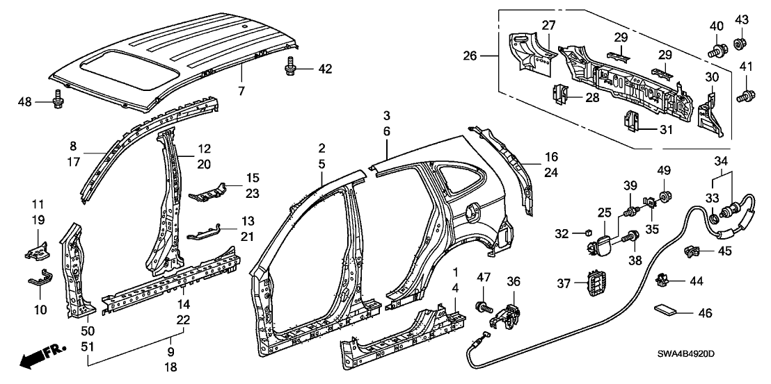 Honda New 2007-2011 Fits Honda CR-V Stiffener Set, L. Center Pillar, Part # 63610-SXS-305ZZ