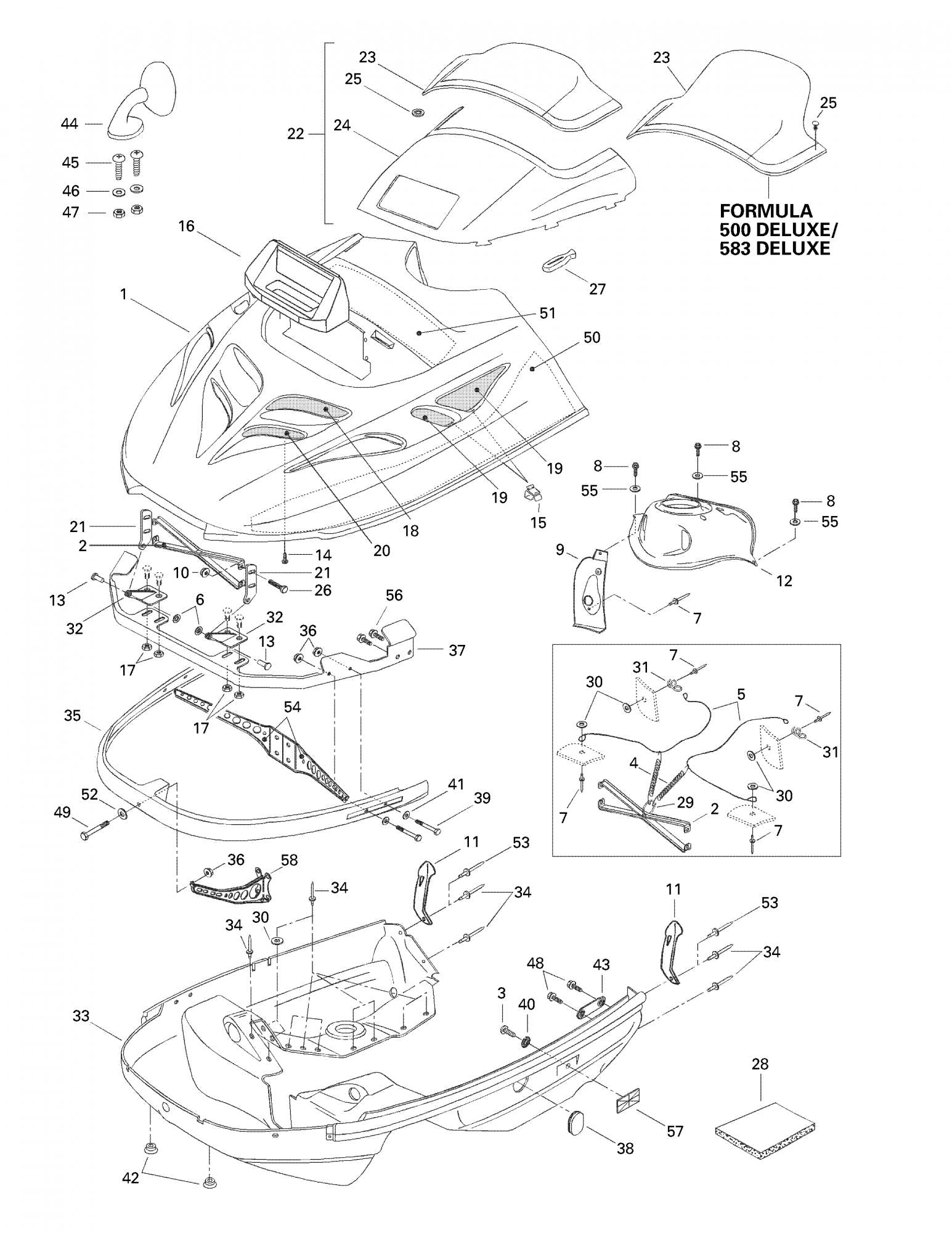 Fits 1996-2007 Ski-Doo Formula 500 / Formula 500 Deluxe Models Uppper Hinge, OEM Part # 517261100