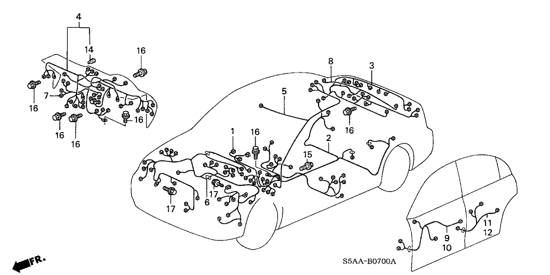 Honda New 2004-2005 Fits Honda Civic Engine Control Module Sub-Wire, Part # 32201-S5A-A12
