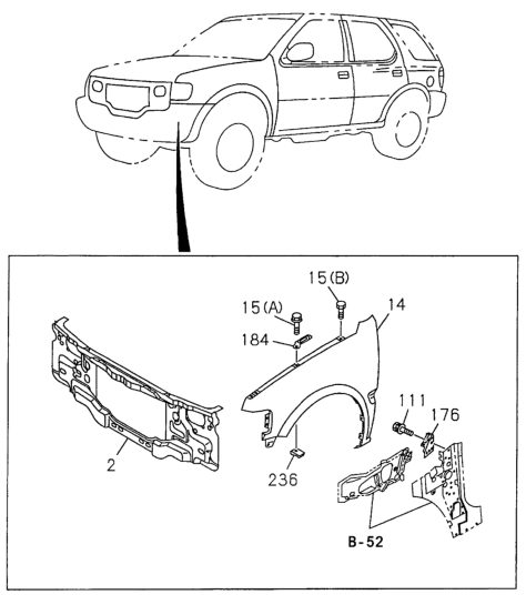 Honda New 1998-2002 Fits Honda Passport Fender, Right Front, Part # 89712-34044