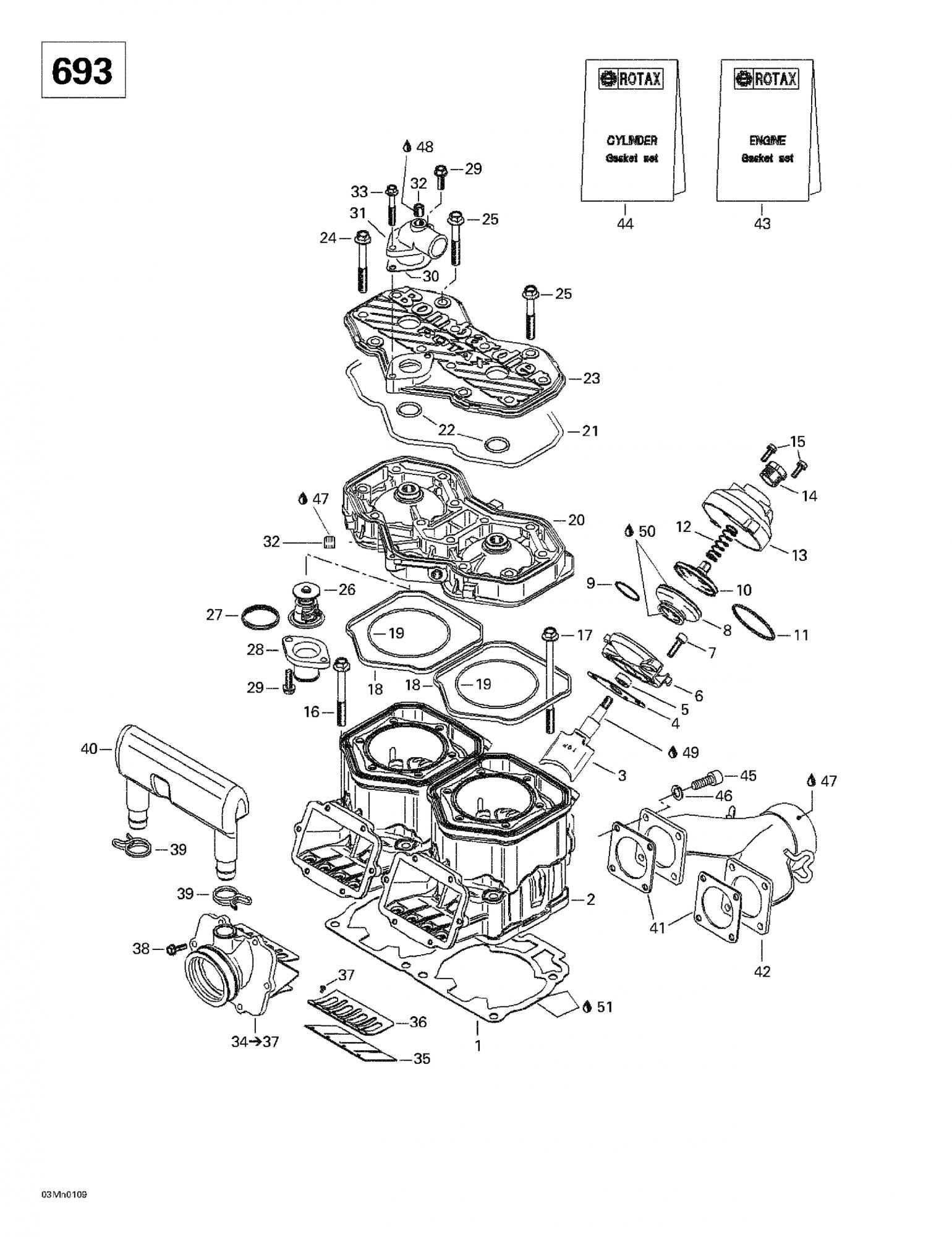 Fits 2001-2002 Ski-Doo Cylinder Head (silver) Grand Touring 700., OEM Part # 420923457