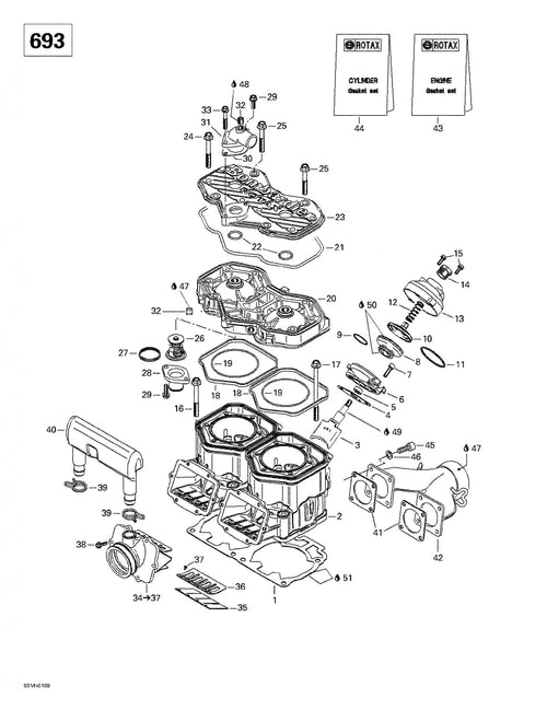 Fits 2001-2002 Ski-Doo Cylinder Head (silver) Grand Touring 700., OEM Part # 420923457