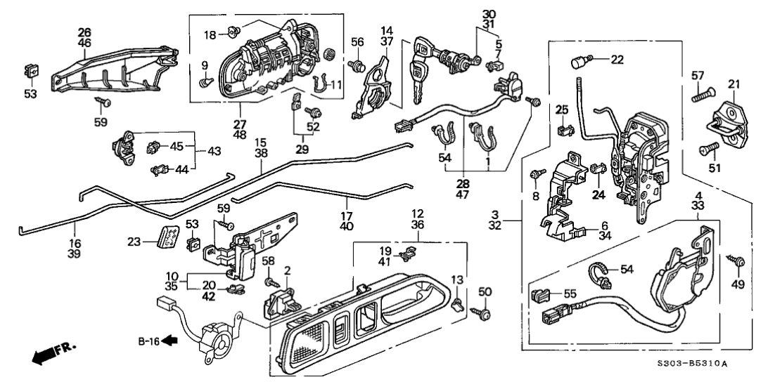 Honda New 1997-2001 Fits Honda Prelude Rod, L. RR. Inside Lock, Part # 72173-S30-003