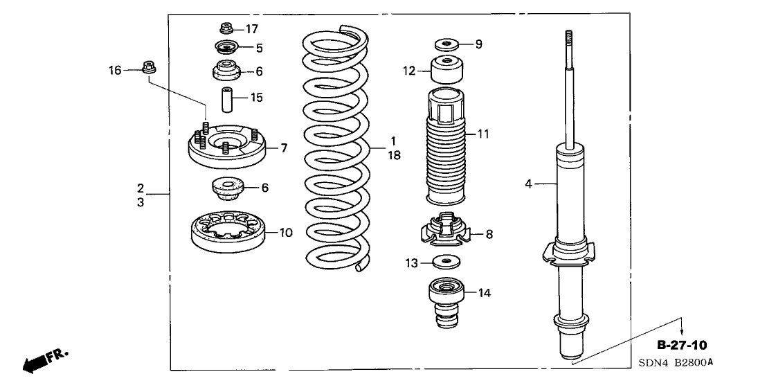 Honda New 2003-2004 Fits Honda Accord Front Shock Absorber Unit, Part # 51605-SDP-A82
