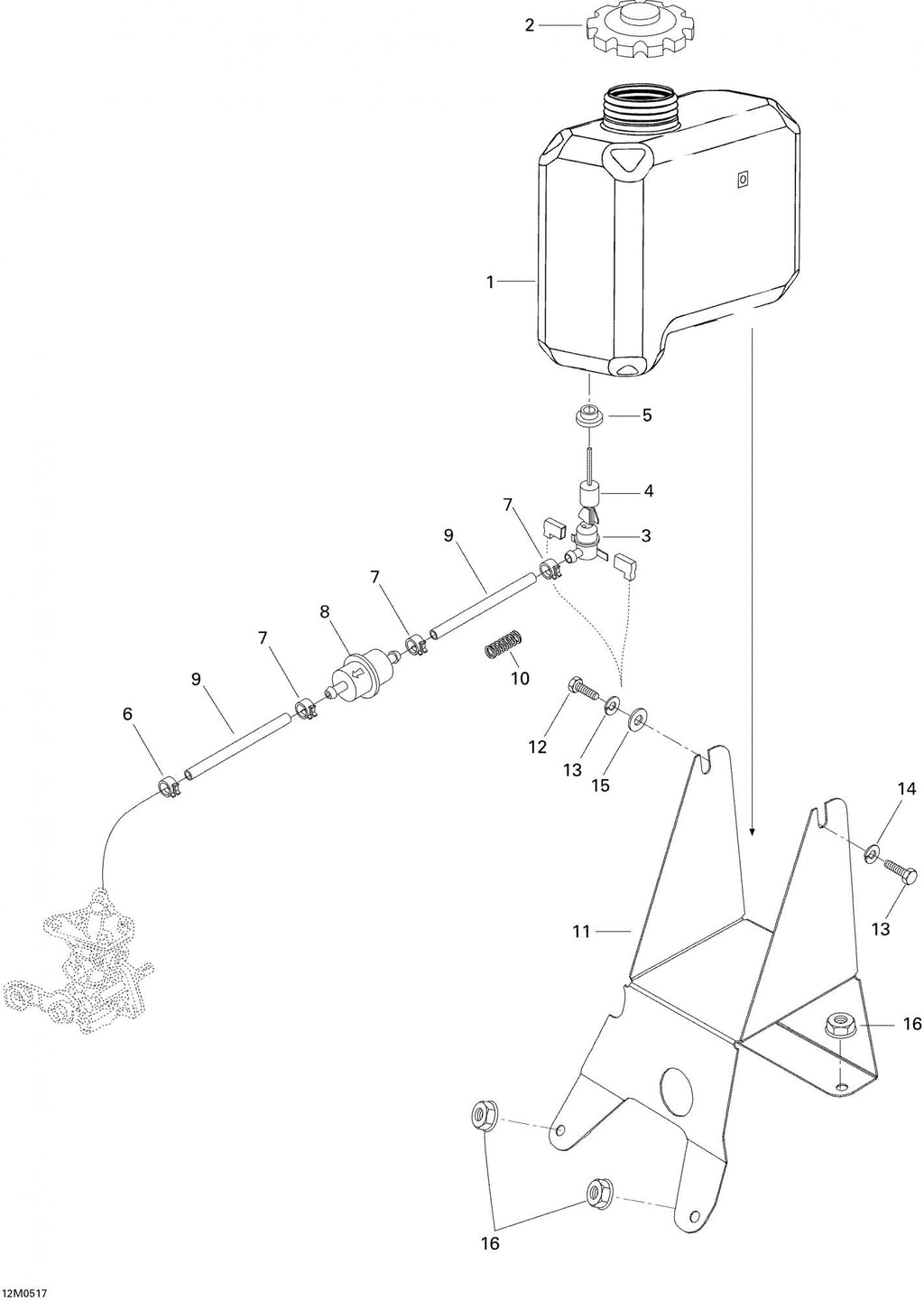 Fits 2001-2007 Ski-Doo Skandic 440 / Skandic 440F Models Tank Support, OEM Part # 5246036