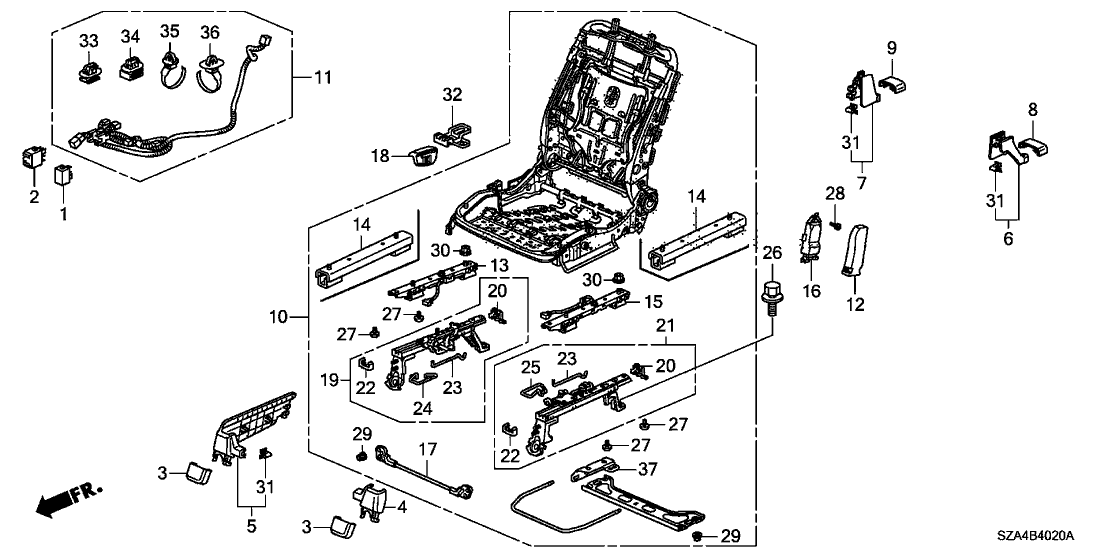 Honda New 2012-2015 Fits Honda Pilot Rear Front Seat Frame, Part # 81126-SZA-A02