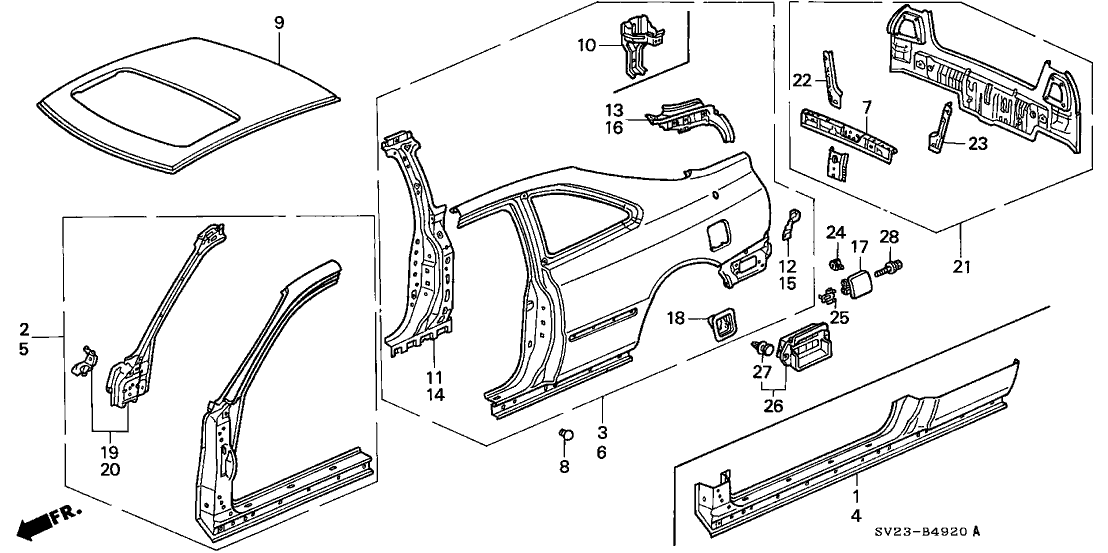 Honda New 1997 Fits Honda Accord Stiffener Set, RR. Panel (Upper), Part # 04664-SV4-310ZZ