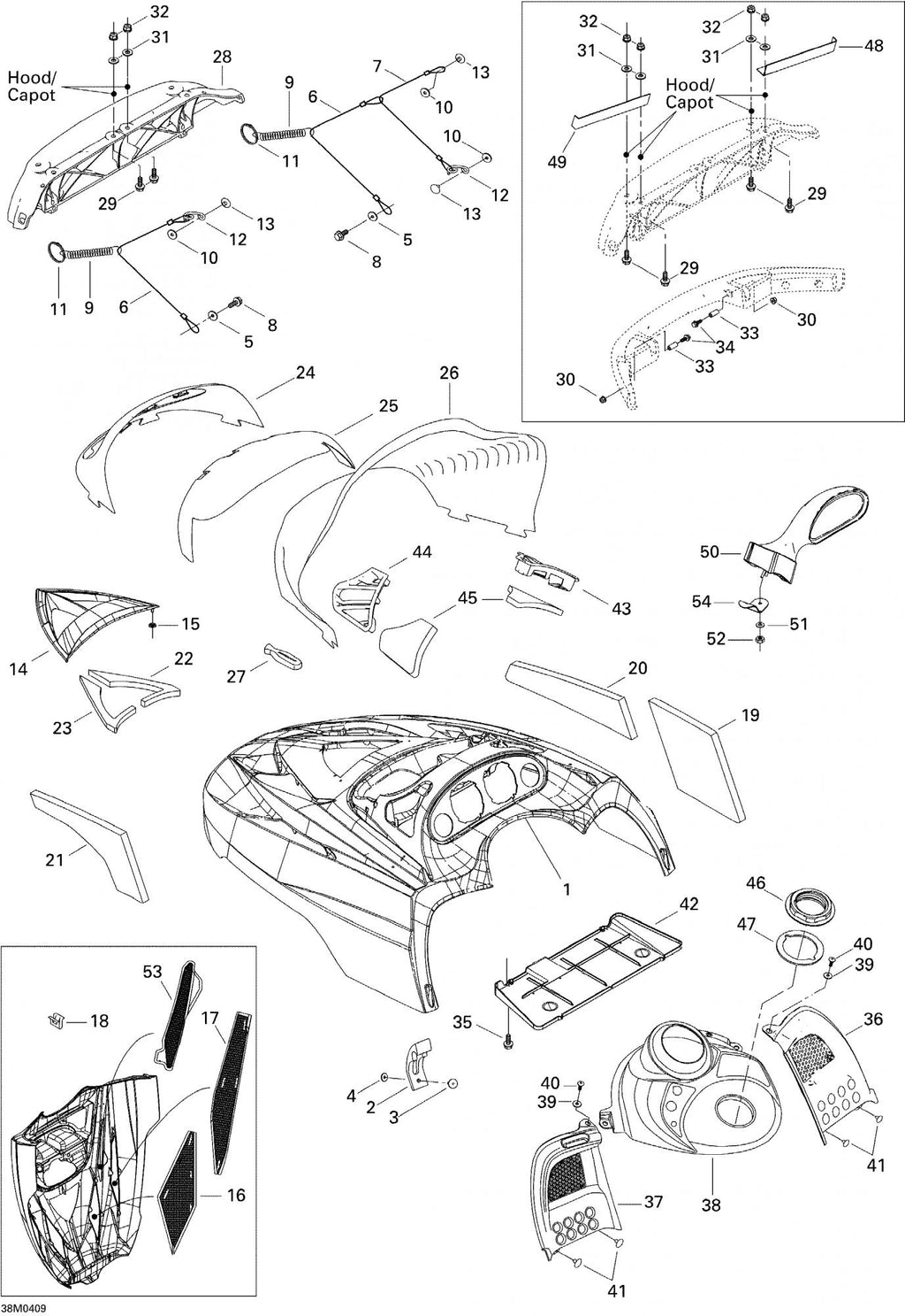 Fits 2003-2005 Ski-Doo Grand Touring V-1000 / Legend V-1000 RH Mirror, OEM Part # 517302764