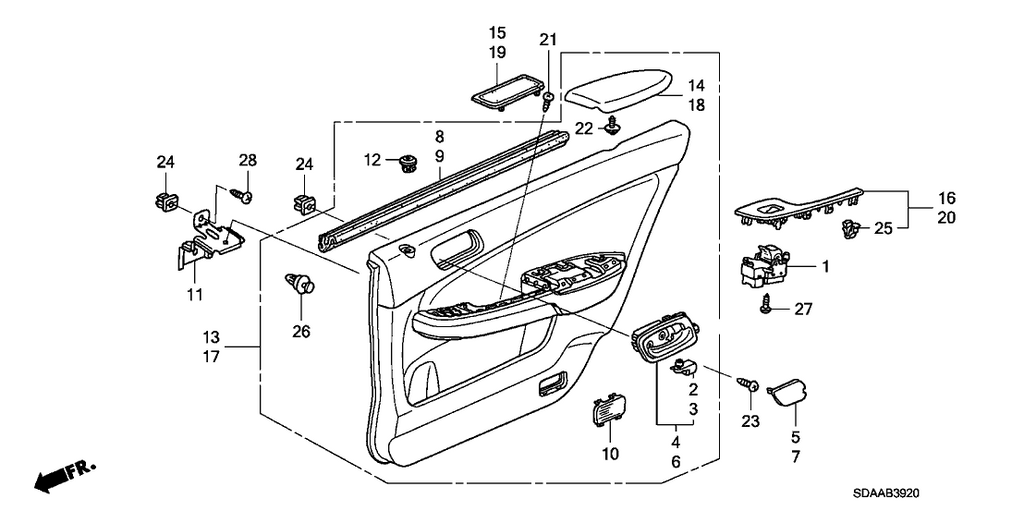 New 2003-2007 Fits Honda Accord Panel Assy., R. RR. Power Switch *NH167L* (GRAPHITE BLACK), Part # 83741-SDA-A11ZA