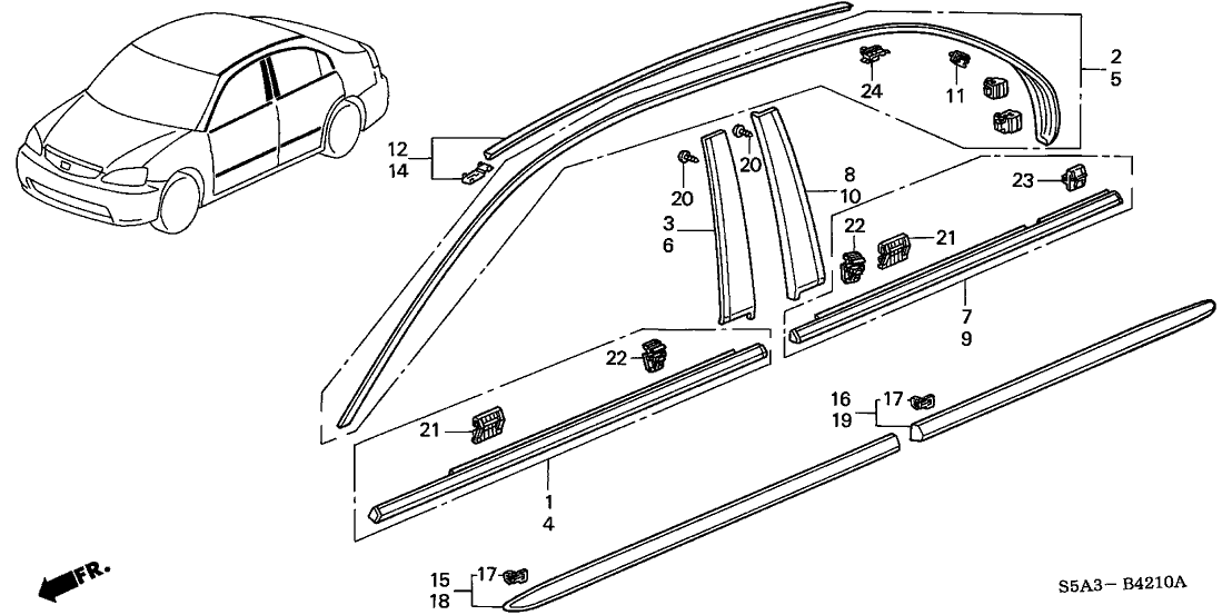 Honda New 2001-2005 Fits Honda Civic Right Rear Door Protector, Part # 75303-S5A-A01