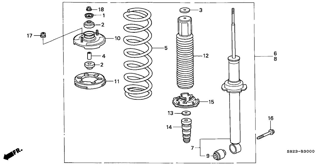 Honda New 2001-2002 Fits Honda Accord Shock Absorber Assembly, Rear, Part # 52610-S80-A12