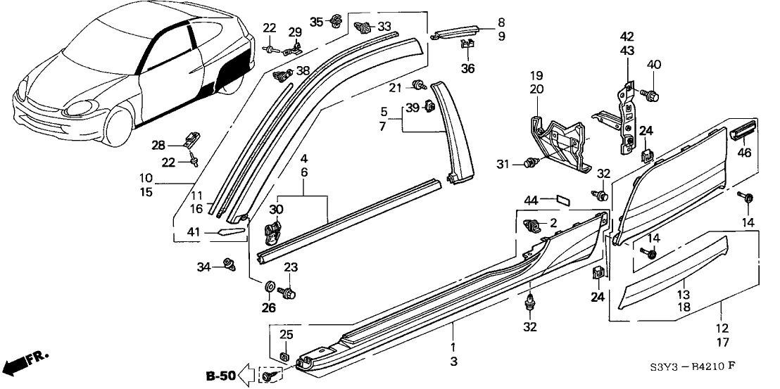 Honda New 2001-2003 Fits Honda Insight Garnish Assy., R. Side Sill *B66P* (MONTE CARLO BLUE PEARL), Part # 71800-S3Y-000ZF