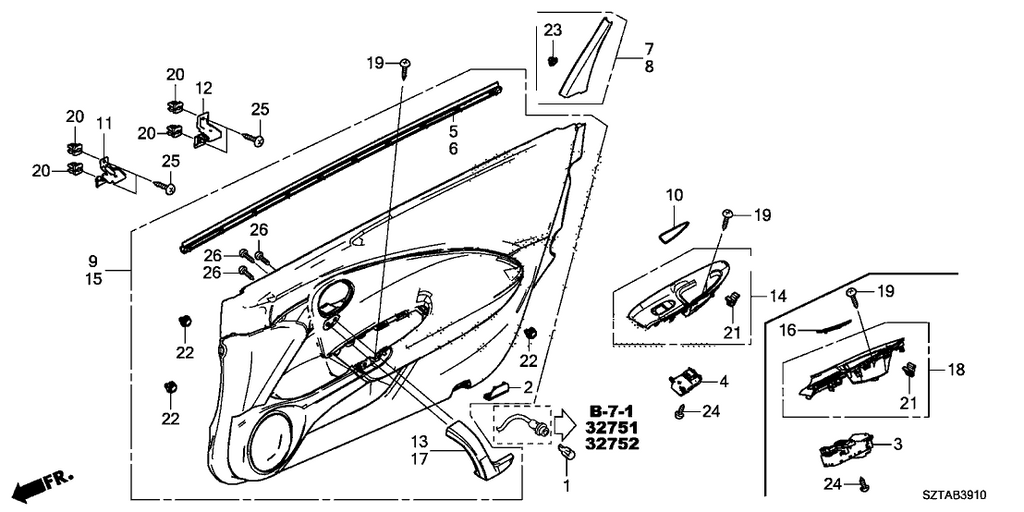 New 2016 Fits Honda CR-Z Lining Assy., L. FR. Door *NH900L* (LEA) (DEEP BLACK), Part # 83550-SZT-A72ZA