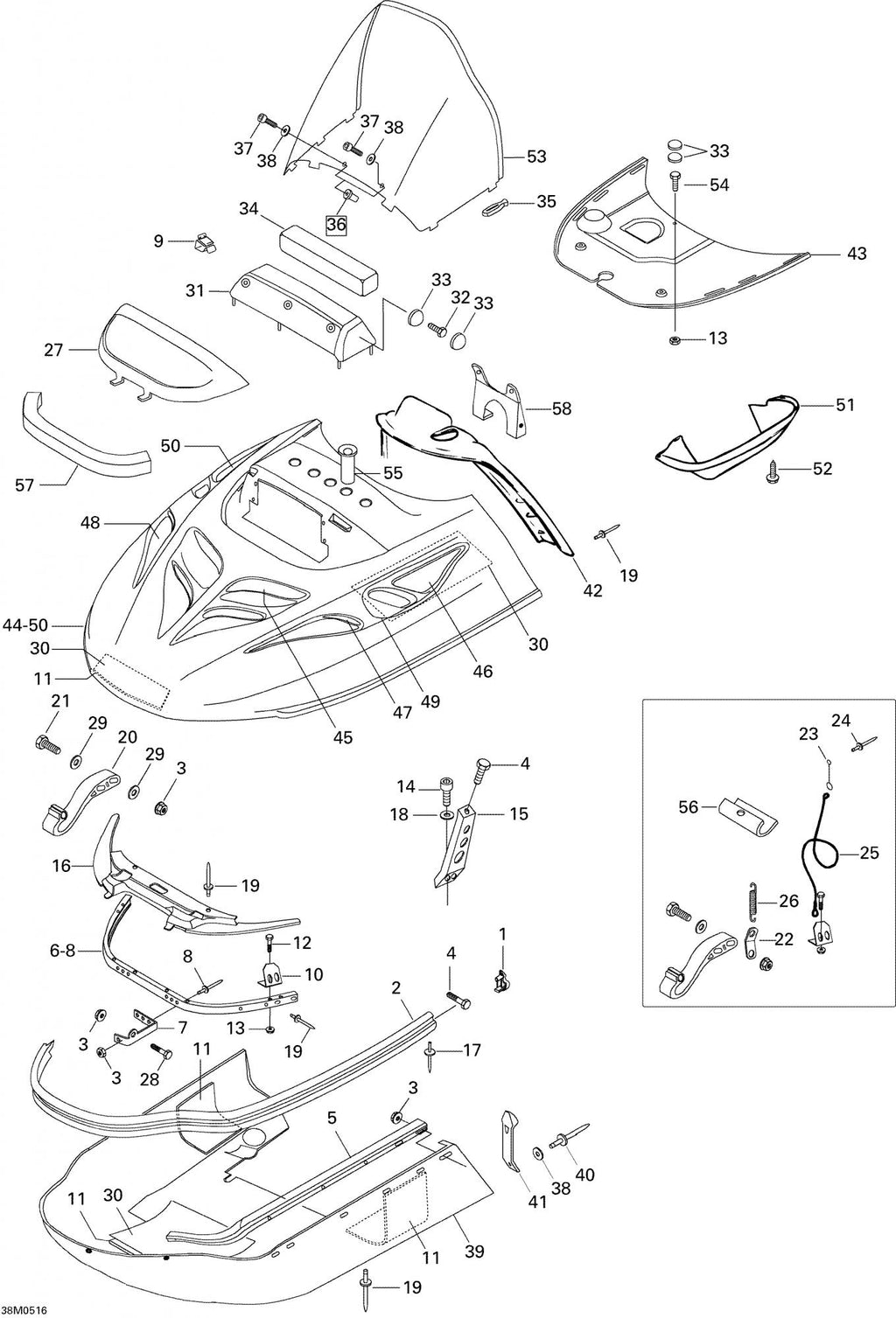 Fits 2004-2007 Ski-Doo Skandic SUV 550F / Skandic SUV 600 Models Cable Keeper Suv 550, OEM Part # 605449395