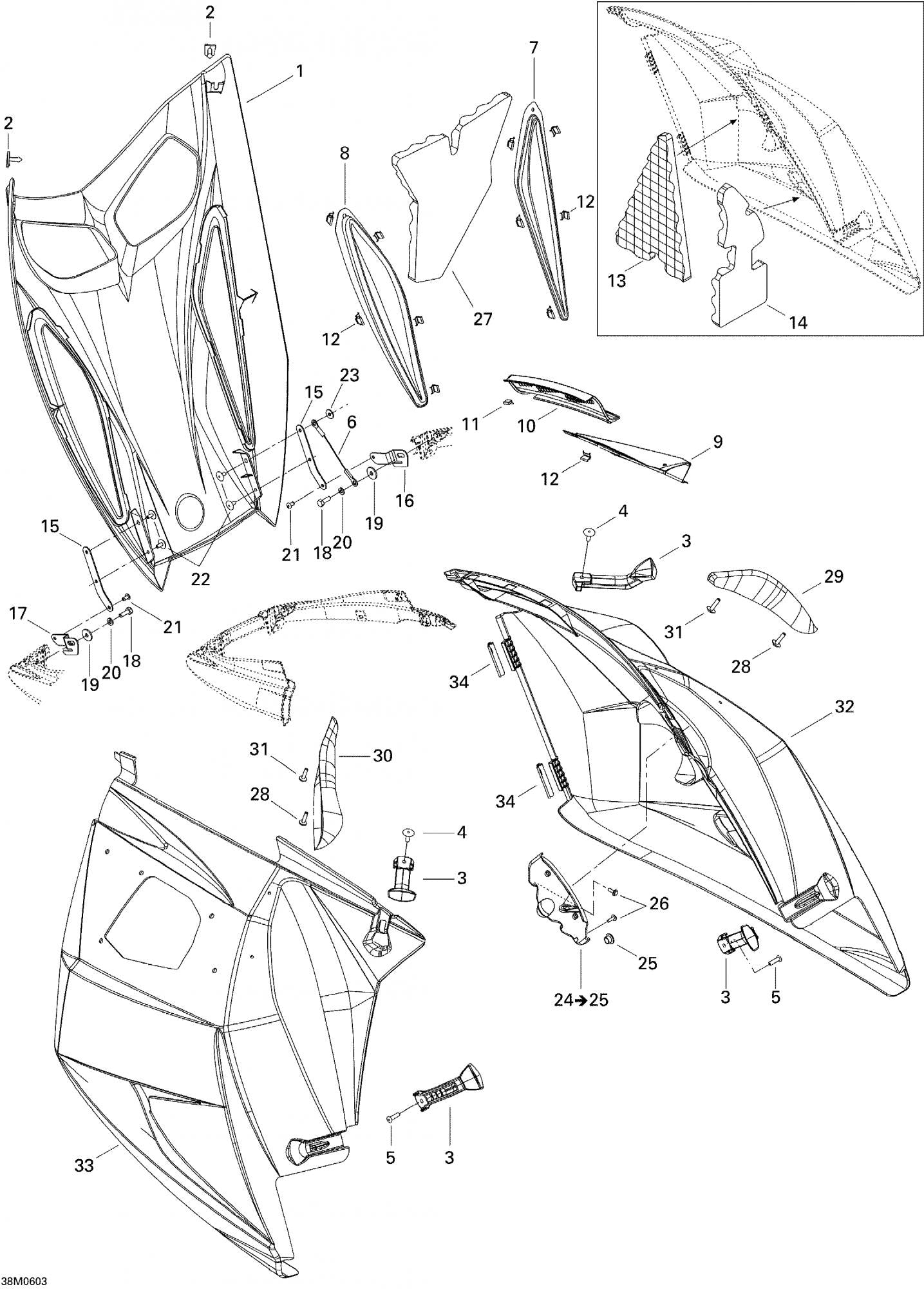 Fits 2006-2007 Ski-Doo GTX 380F / GTX 550F Models Hood, Alloy Grey, B-206 Grey/Black, OEM Part # 517303574