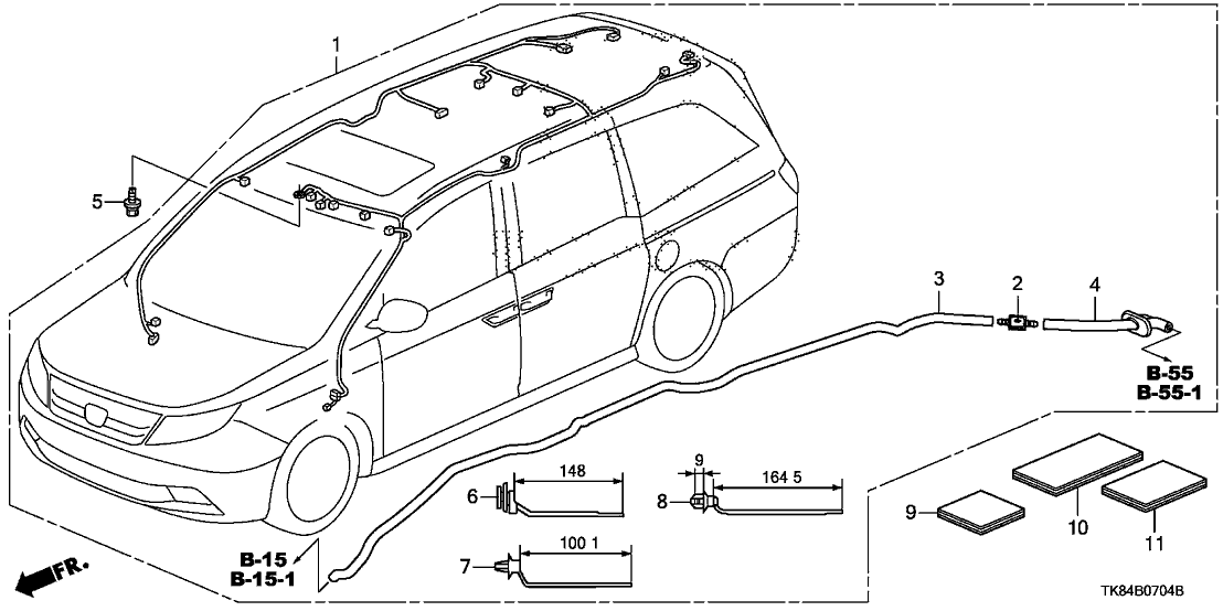 Honda New 2011-2012 Fits Honda Odyssey Wire Harness, Roof, Part # 32155-TK8-A00
