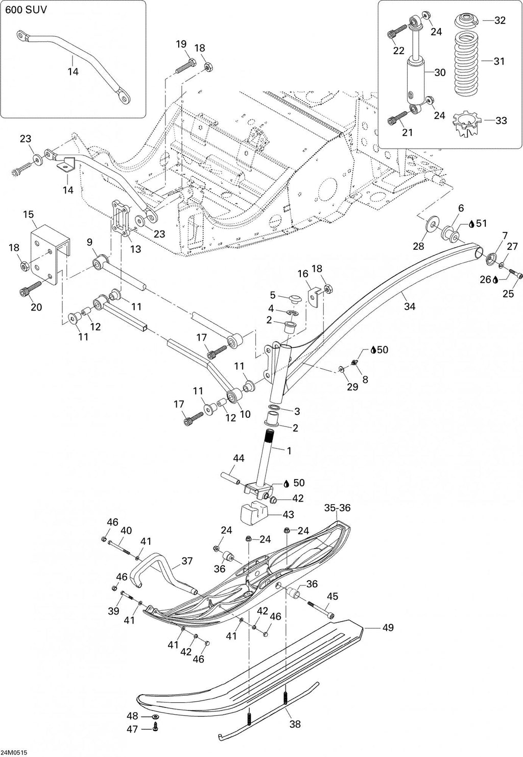 Fits 2003-2007 Ski-Doo Skandic SUV 550F / Skandic SUV 600 Bar Suv 600, OEM Part # 605348306