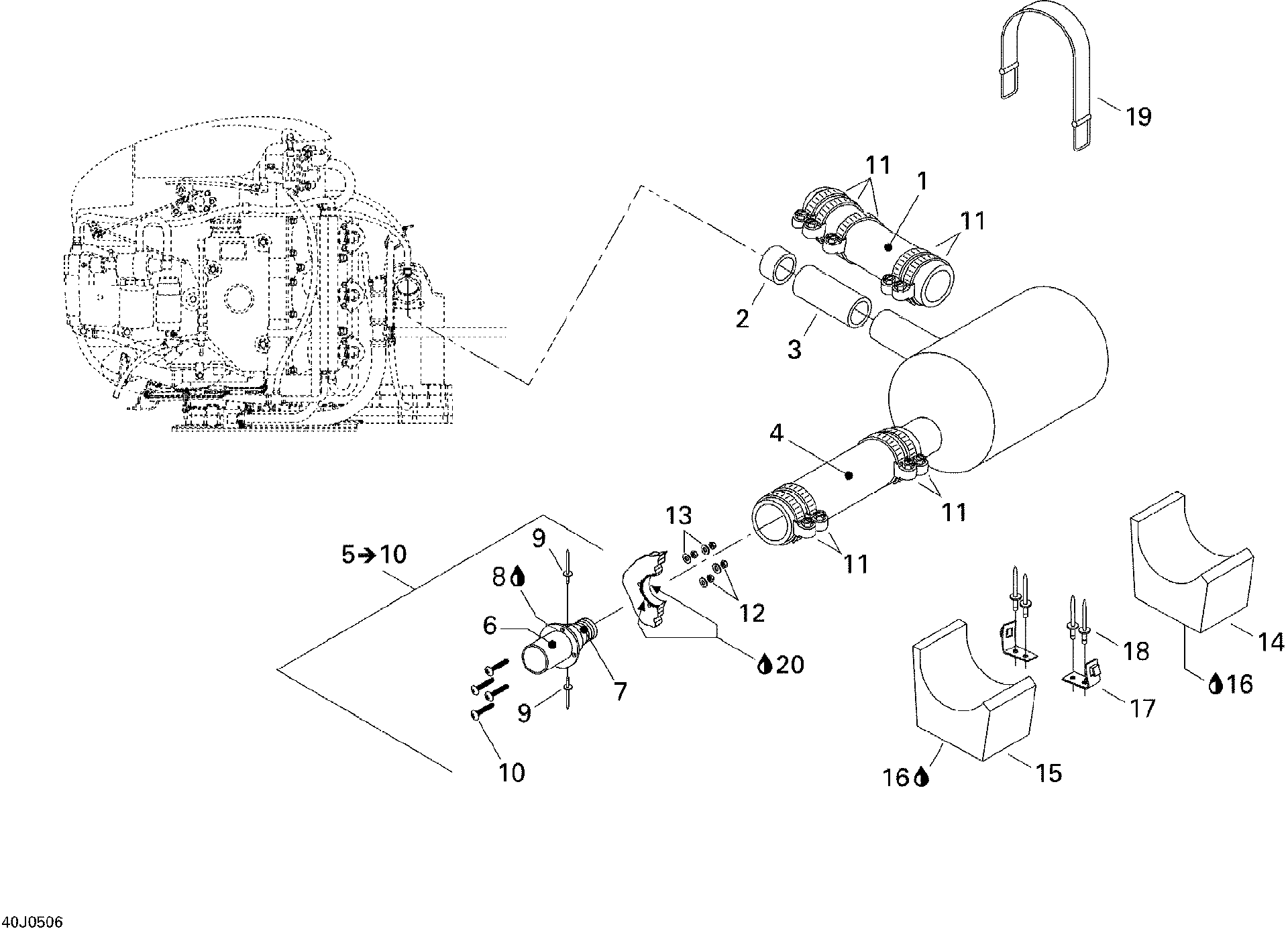 Sea-Doo Exhaust Adapter, OEM Part # 204340401