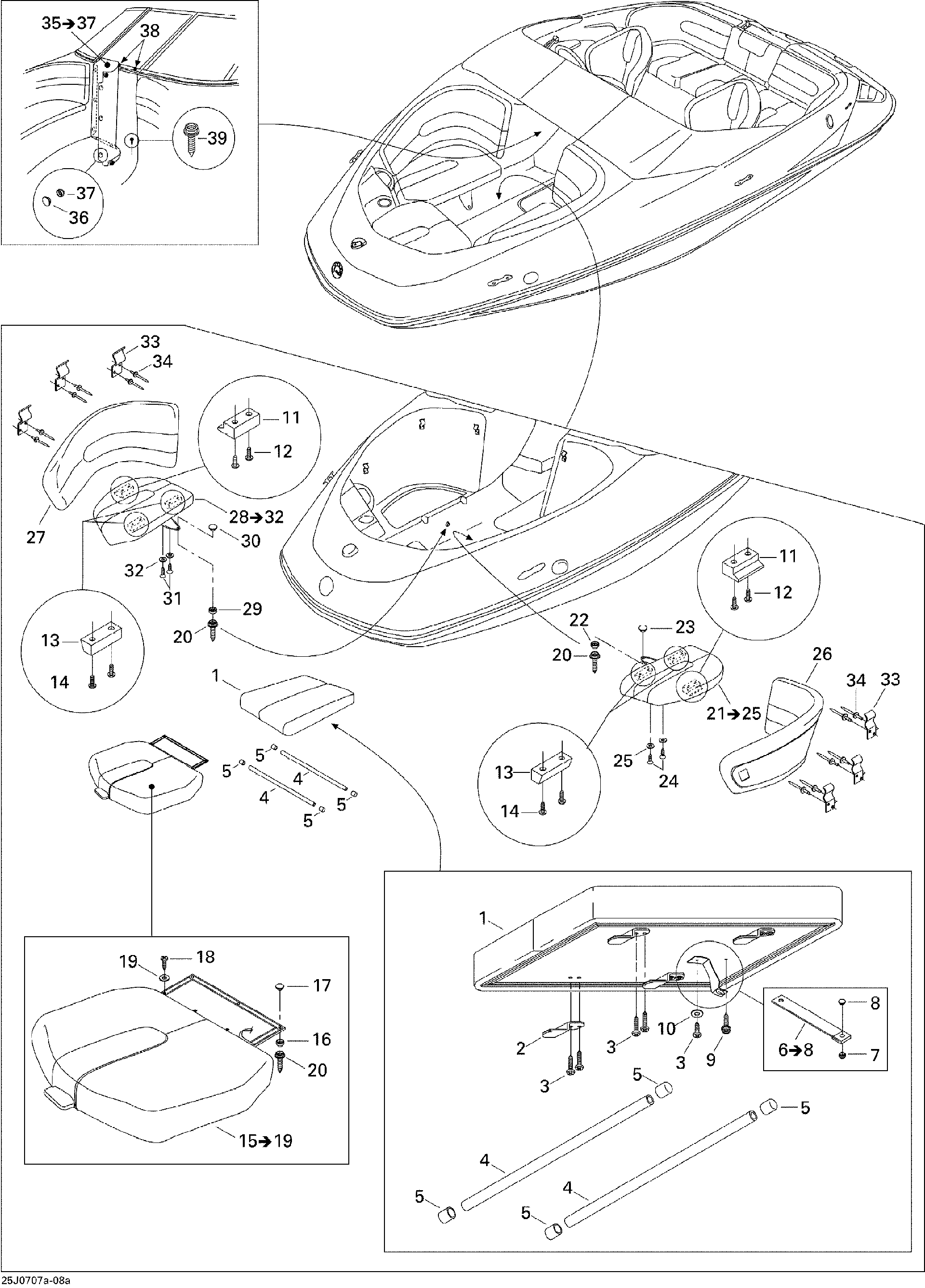 Sea-Doo Backrest ASM Starboard (ch, OEM Part # 204613540
