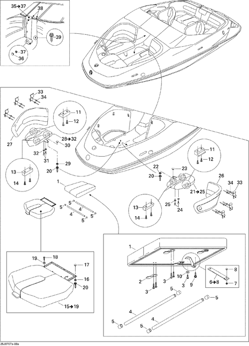 Sea-Doo Backrest ASM Starboard (ch, OEM Part # 204613540
