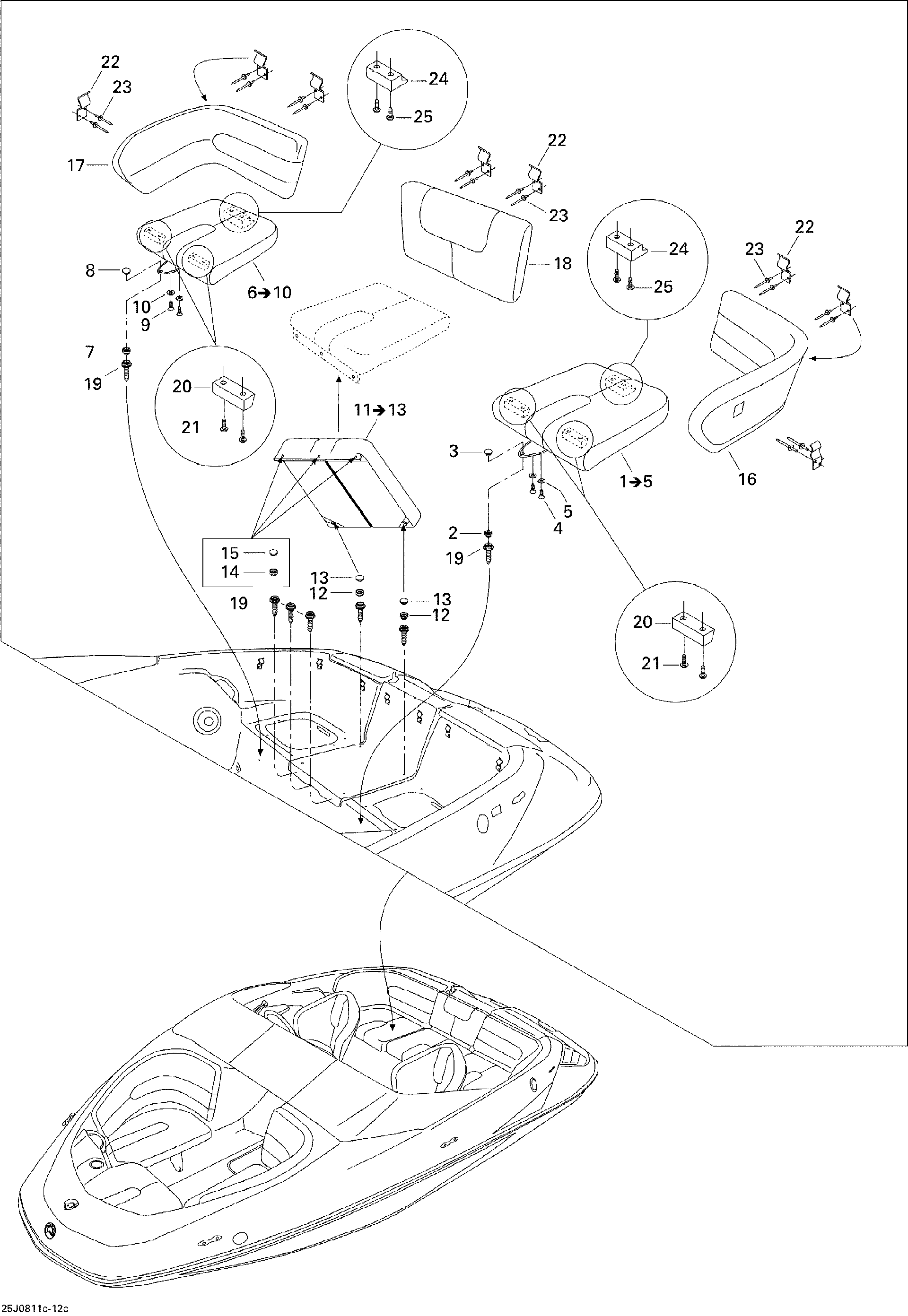 Sea-Doo REAR Backrest Starboard, OEM Part # 204614048