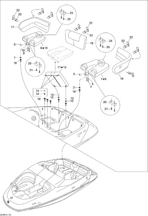 Sea-Doo REAR Backrest Starboard, OEM Part # 204614048