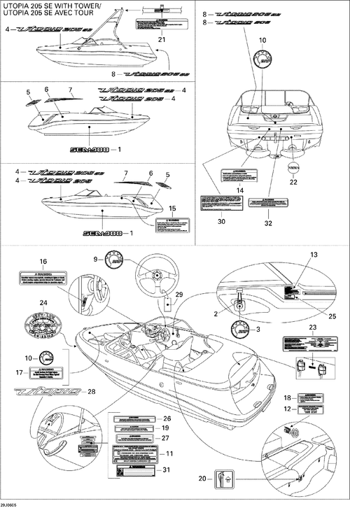 Sea-Doo Front DECK Graphic PORT SI, OEM Part # 204901595
