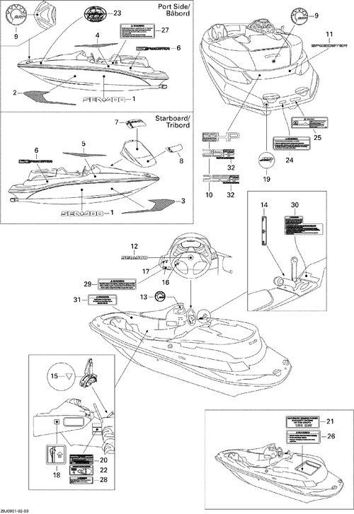 Sea-Doo DECK Graphic PORT SIDE, OEM Part # 204901729