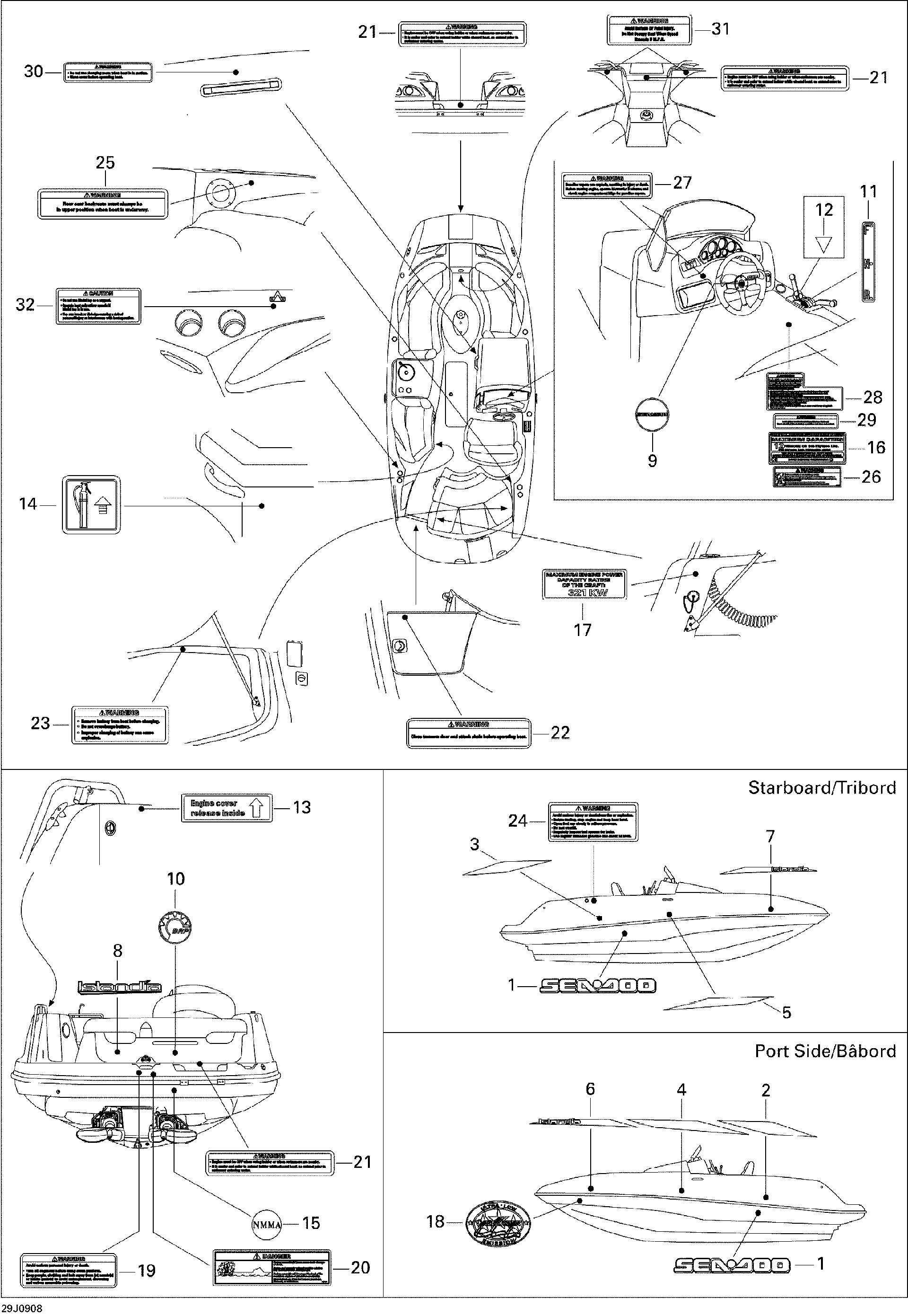 Sea-Doo Middle DECK Graphic PORT S, OEM Part # 204901755