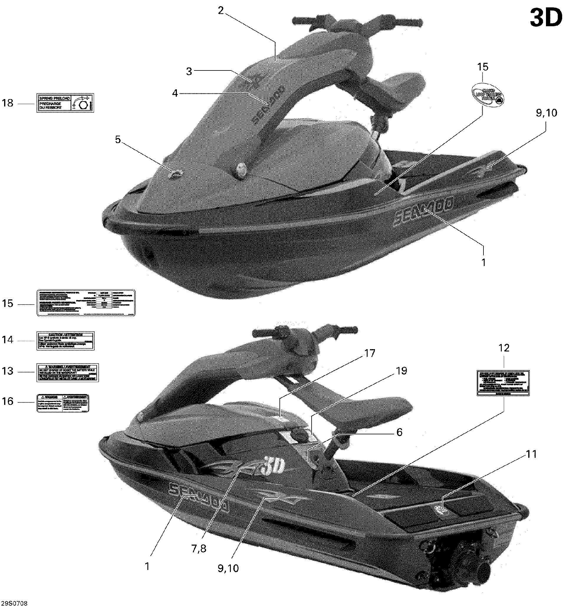 Sea-Doo Warning Decal FUEL AND SEA, OEM Part # 219902646