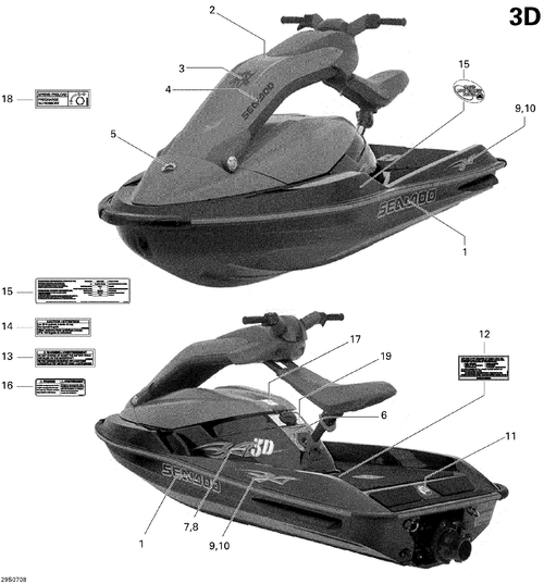 Sea-Doo Warning Decal FUEL AND SEA, OEM Part # 219902646