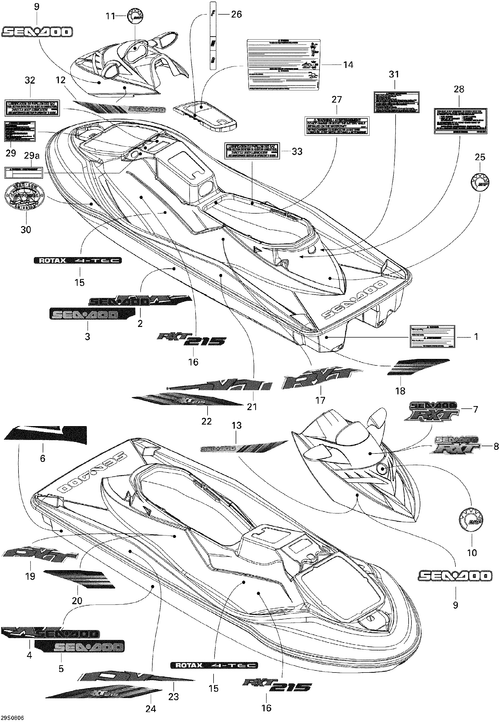 Sea-Doo RH SEA DOO HULL Decal, OEM Part # 219902801
