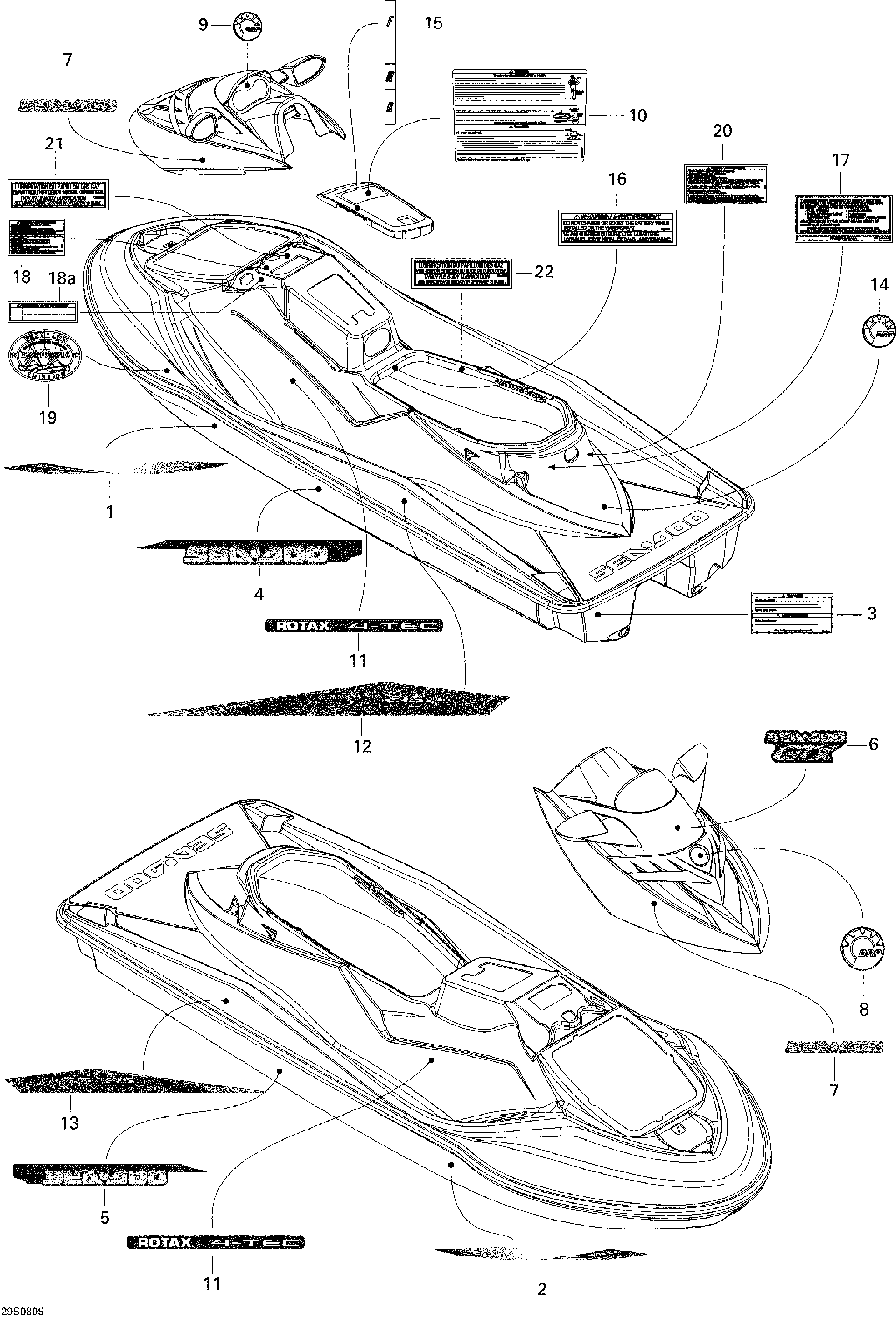 Sea-Doo LH Front HULL Decal, OEM Part # 219902844