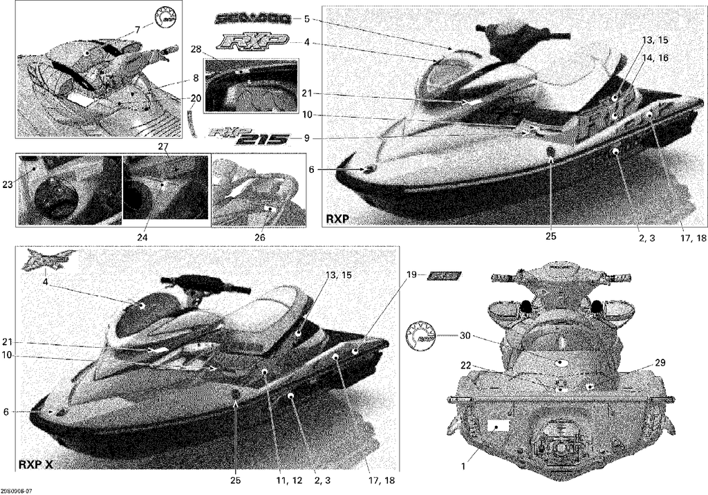 Schematic diagram for Fits 2009 Sea-Doo RXP 215 Hp Decal, OEM Part # 219902999