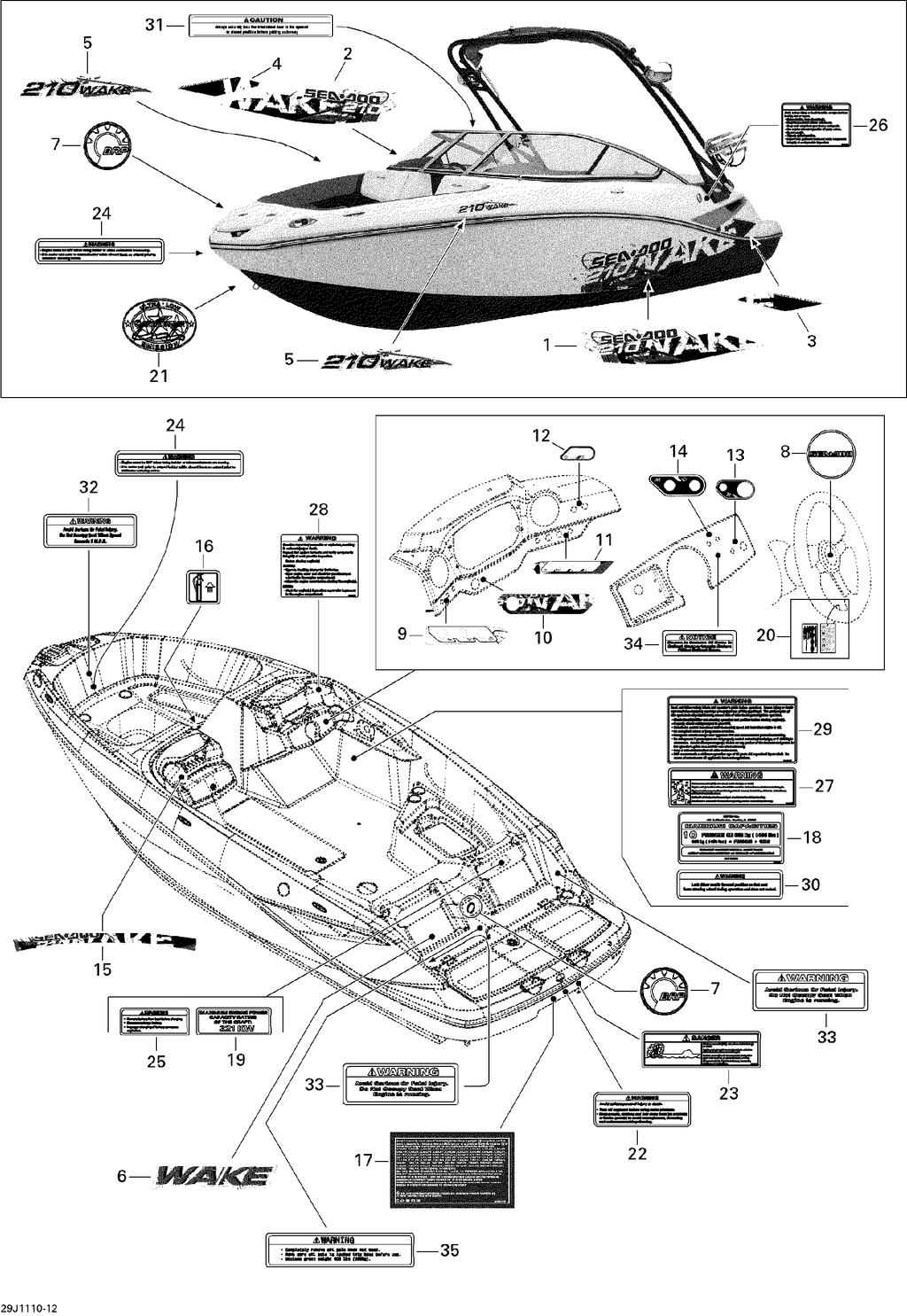 Sea-Doo HULL Graphic SEA DOO 210 W, OEM Part # 219903217